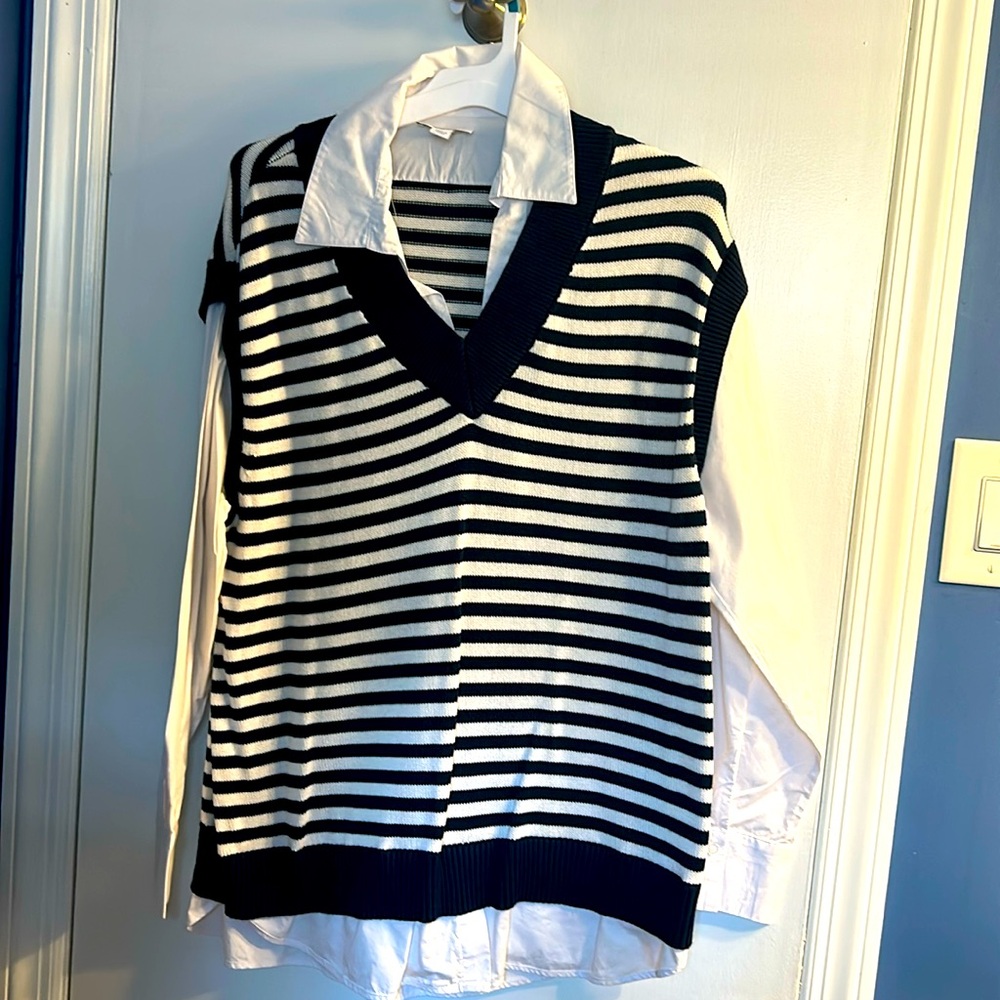 Blue and white striped sweater ￼